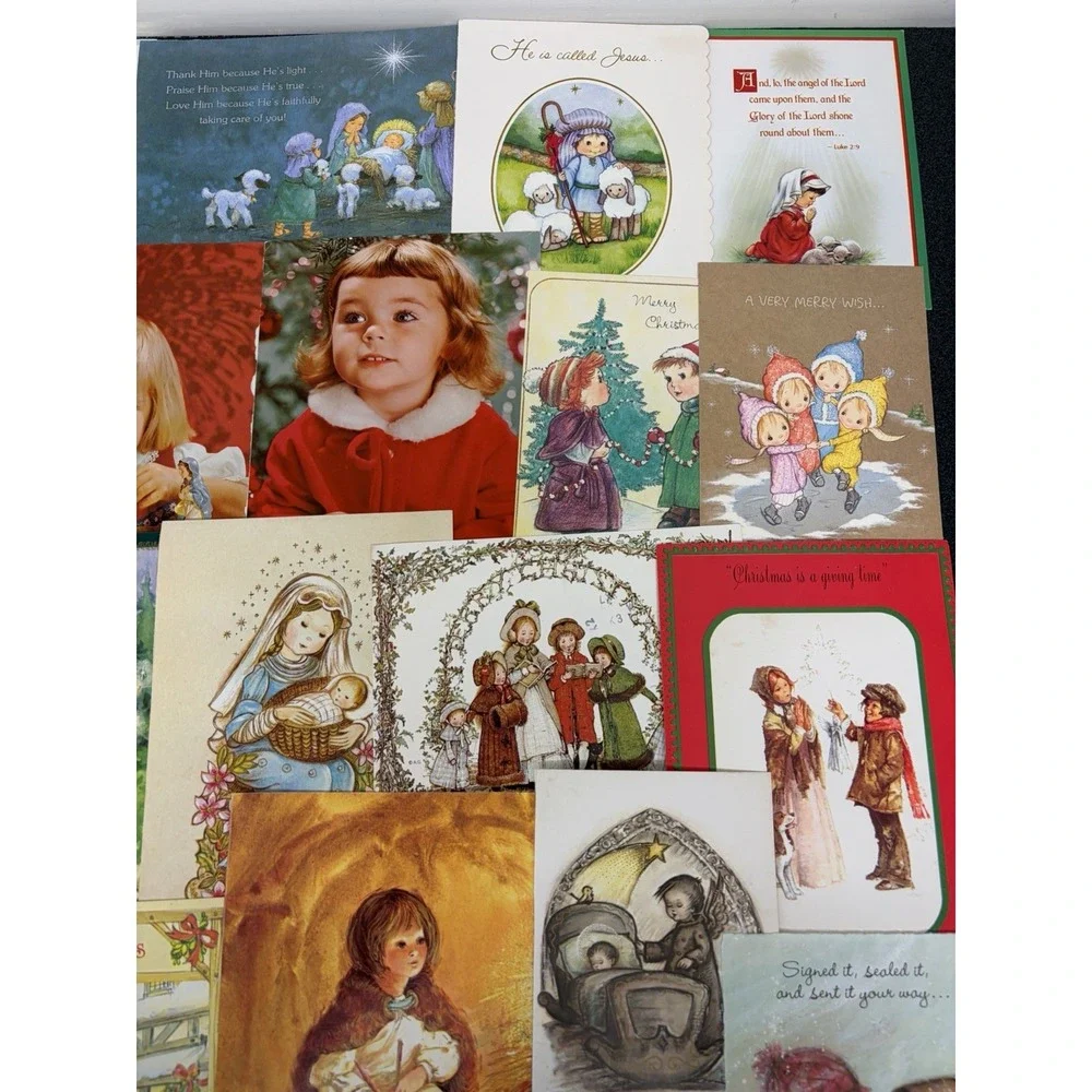 Vintage Christmas Cards Fronts ONLY Kids Children Scrapbooking Crafts Lot of 50+